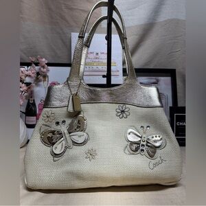 Coach Metallic Silver and Cream Butterfly Shoulder Bag